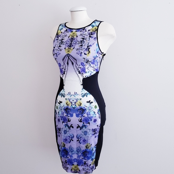 Guess by Marciano Dresses & Skirts - Guess Black & Purple Floral Bodycon Dress